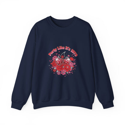 Disco Cherry Hearts Retro Romance Sweatshirt | sparkly hearts, glitter floral
