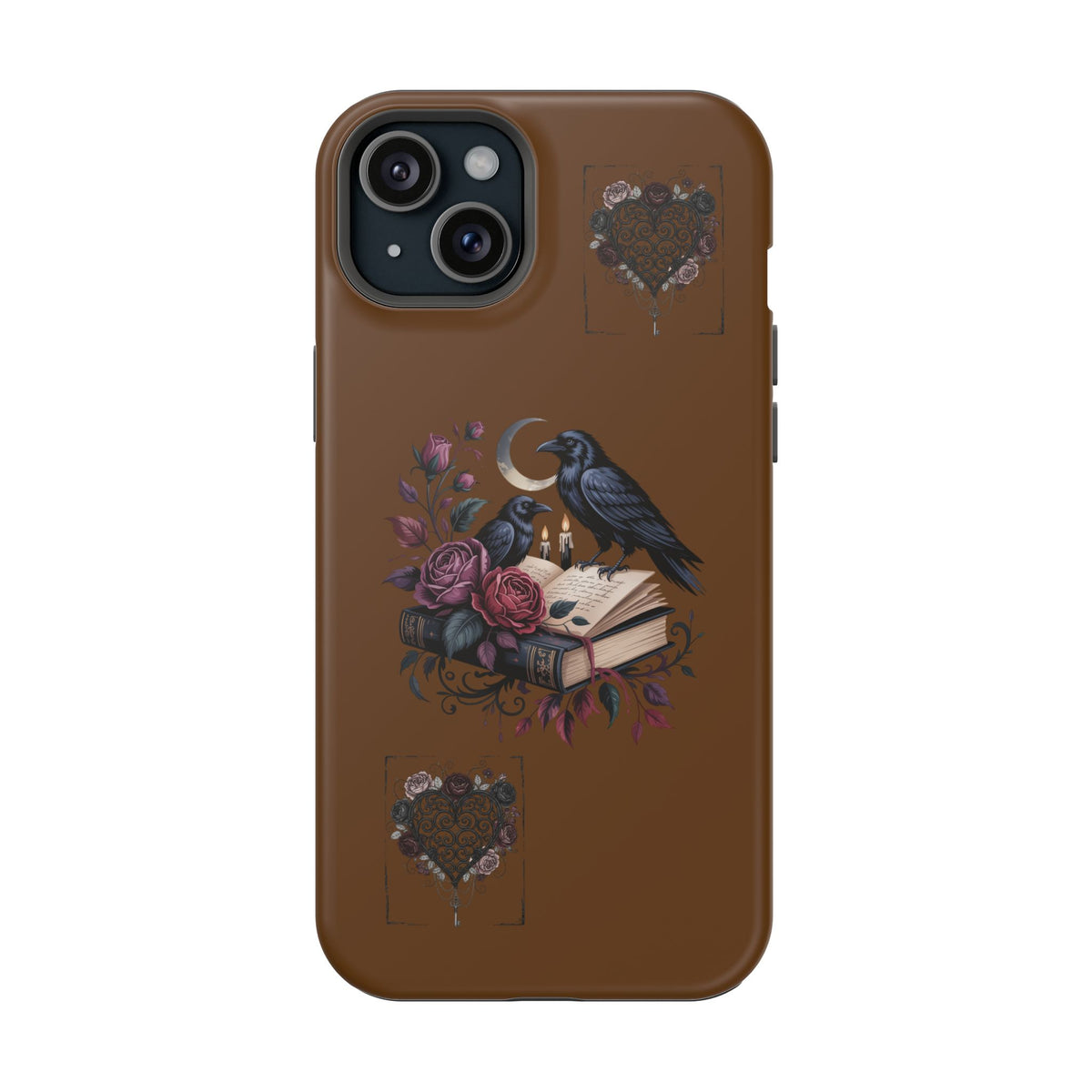 Raven & Roses Phone Case — Impact-Resistant Protective Case with Moon, Books & Floral Gothic Design