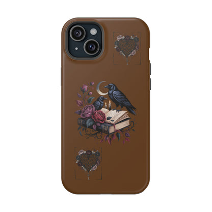 Raven & Roses Phone Case — Impact-Resistant Protective Case with Moon, Books & Floral Gothic Design