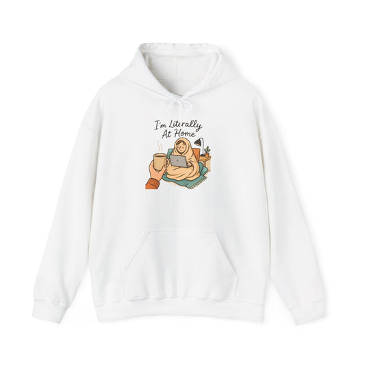 Cozy At Home Hoodie — Relaxed Laptop & Coffee Illustration