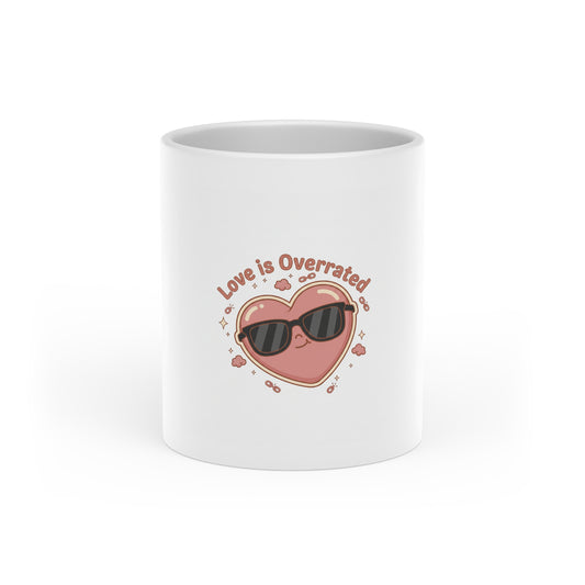 Heart-Shaped Mug — Cute Sunglasses Heart Pattern Coffee Mug (Love Is Overrated)