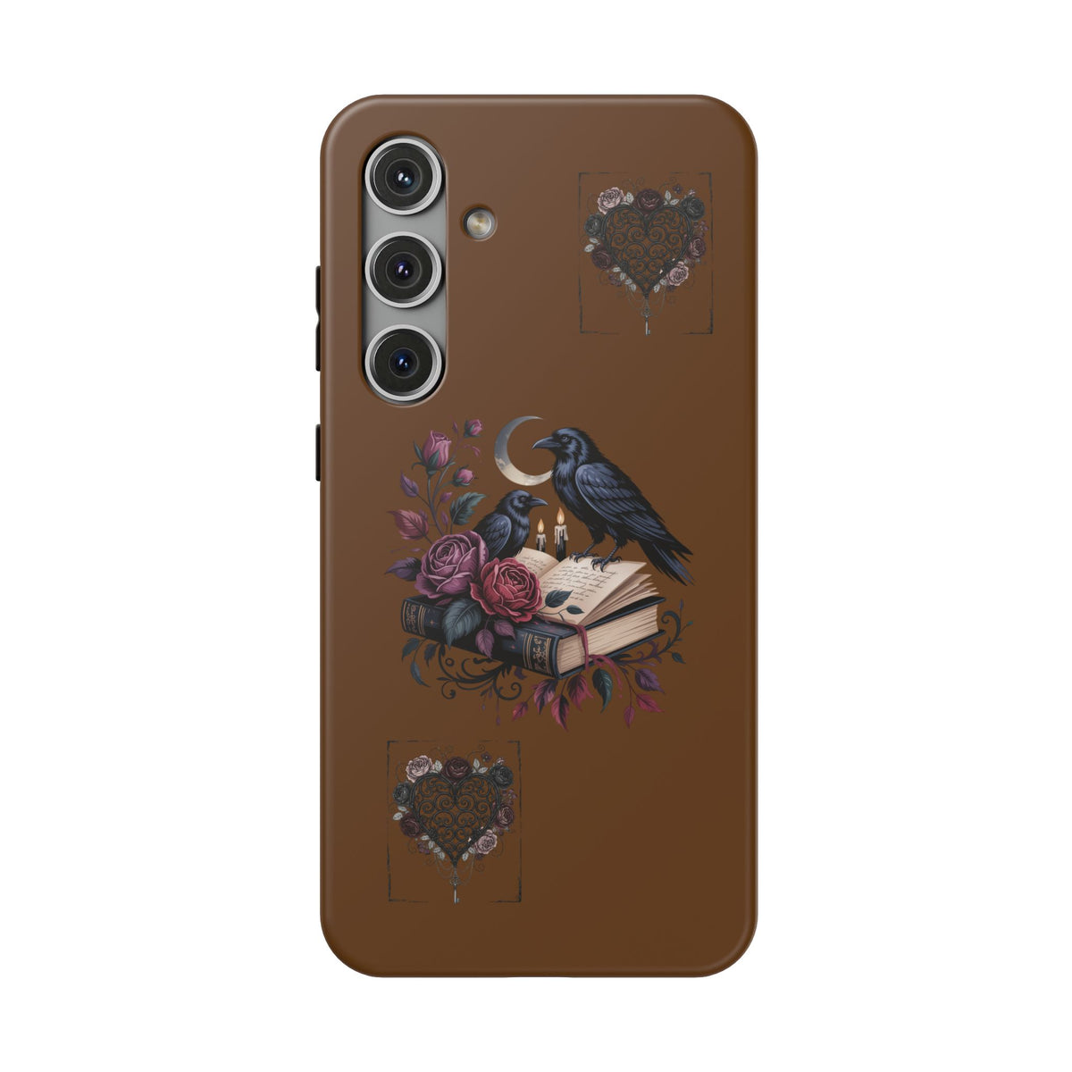 Raven & Roses Phone Case — Impact-Resistant Protective Case with Moon, Books & Floral Gothic Design