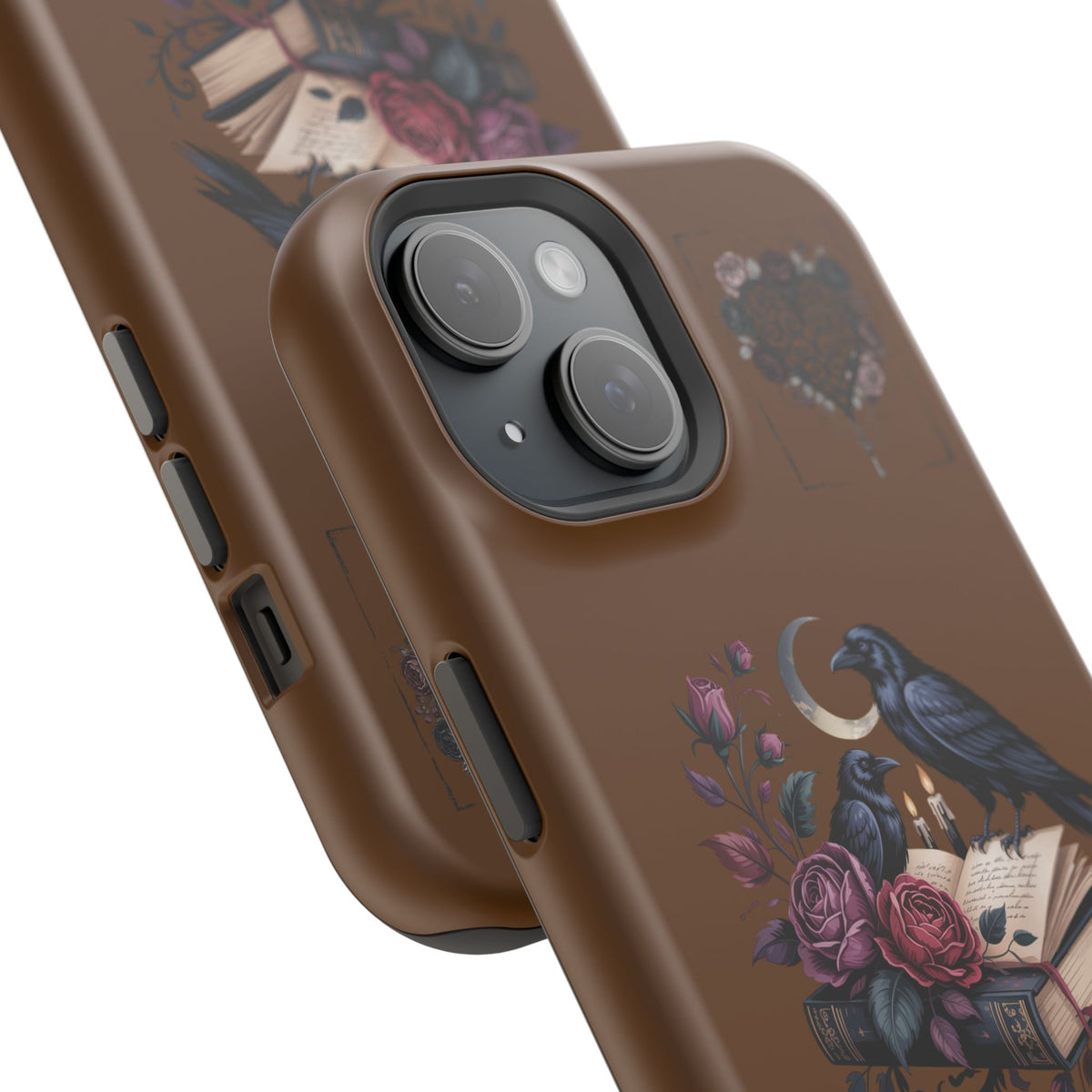 Raven & Roses Phone Case — Impact-Resistant Protective Case with Moon, Books & Floral Gothic Design