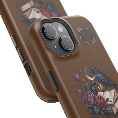 Raven & Roses Phone Case — Impact-Resistant Protective Case with Moon, Books & Floral Gothic Design