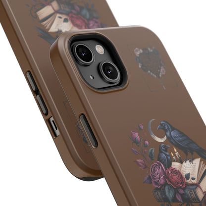 Raven & Roses Phone Case — Impact-Resistant Protective Case with Moon, Books & Floral Gothic Design