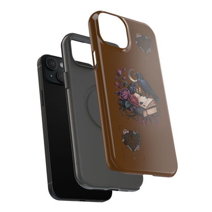 Raven & Roses Phone Case — Impact-Resistant Protective Case with Moon, Books & Floral Gothic Design