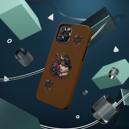 Raven & Roses Phone Case — Impact-Resistant Protective Case with Moon, Books & Floral Gothic Design