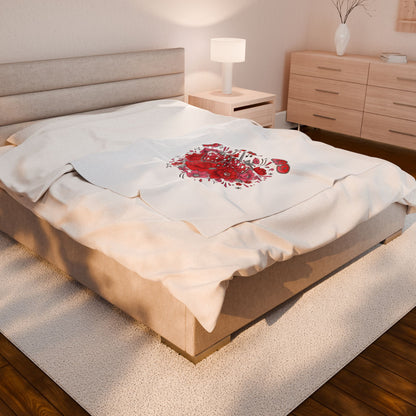 Disco Cherry Hearts Floral Velveteen Blanket | sparkly hearts, retro romance