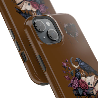 Raven & Roses Phone Case — Impact-Resistant Protective Case with Moon, Books & Floral Gothic Design