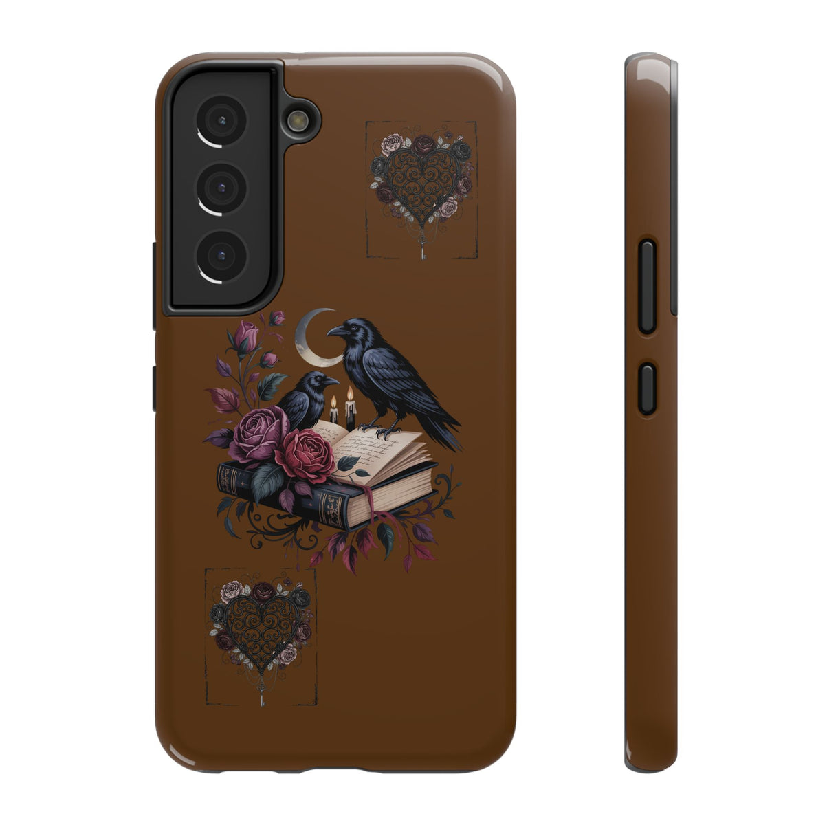 Raven & Roses Phone Case — Impact-Resistant Protective Case with Moon, Books & Floral Gothic Design