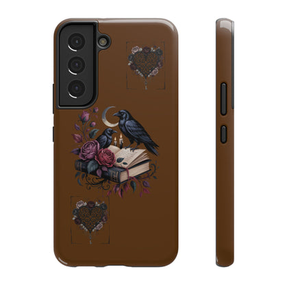 Raven & Roses Phone Case — Impact-Resistant Protective Case with Moon, Books & Floral Gothic Design