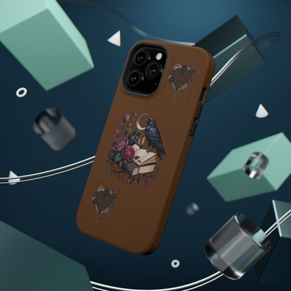 Raven & Roses Phone Case — Impact-Resistant Protective Case with Moon, Books & Floral Gothic Design