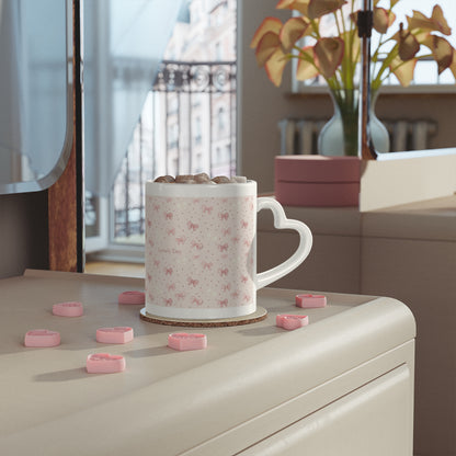 Pink Bow Pattern Mug — "Lovely Day" Ceramic Coffee Cup, Cute Romantic Gift for Her