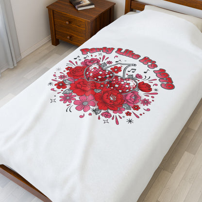 Disco Cherry Hearts Floral Velveteen Blanket | sparkly hearts, retro romance