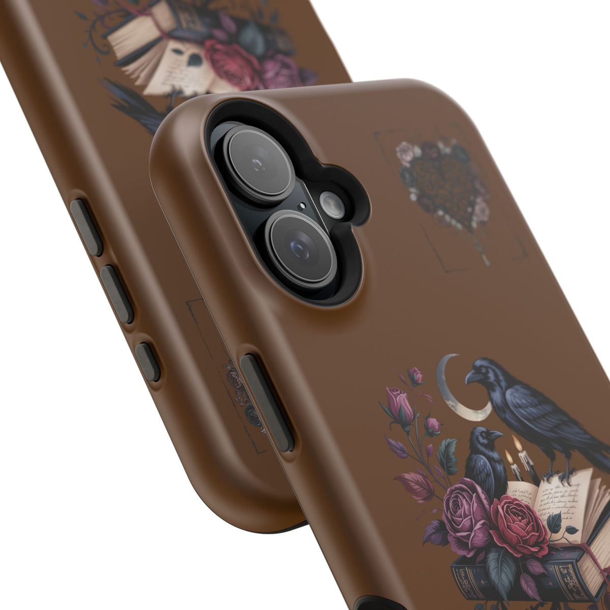 Raven & Roses Phone Case — Impact-Resistant Protective Case with Moon, Books & Floral Gothic Design