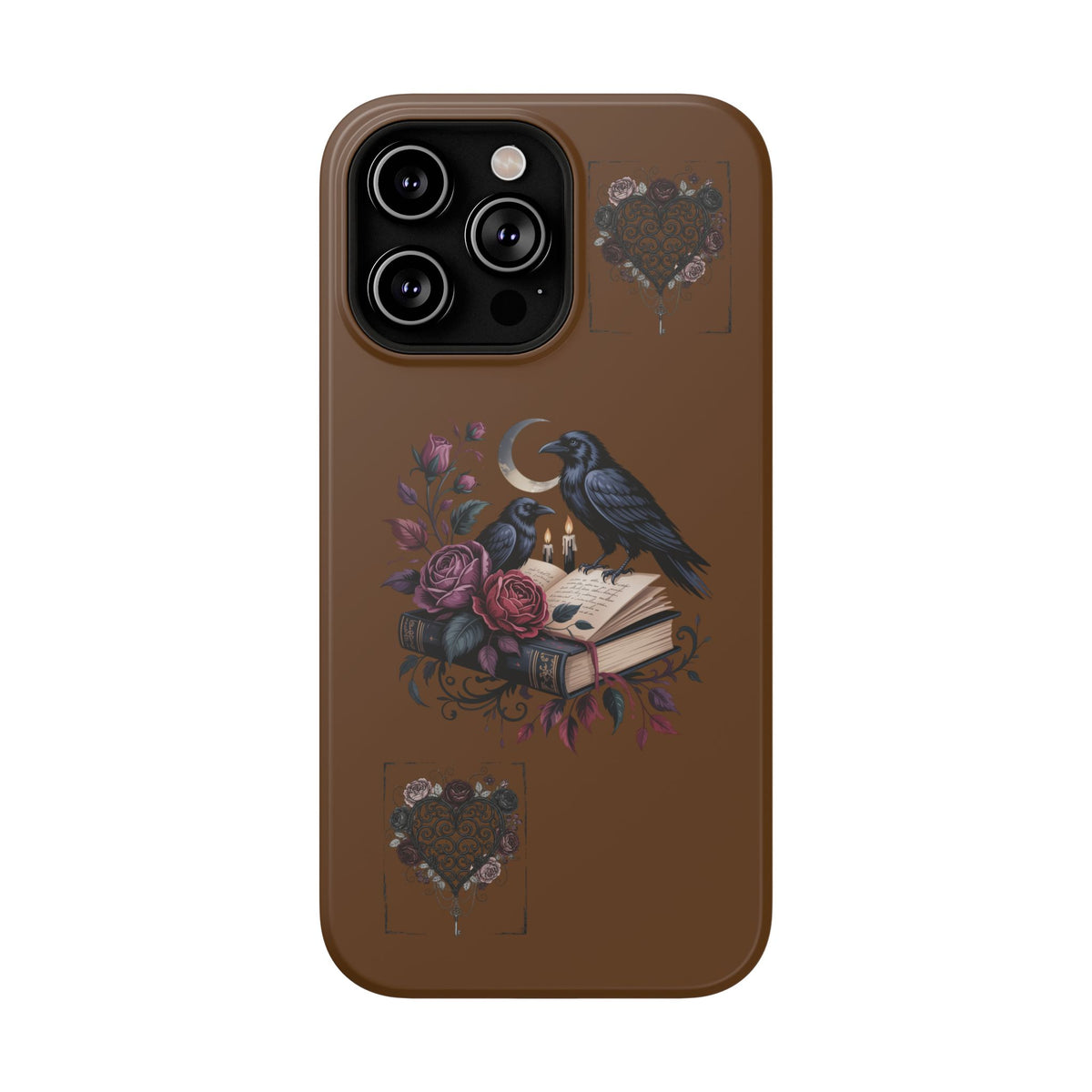 Raven & Roses Phone Case — Impact-Resistant Protective Case with Moon, Books & Floral Gothic Design