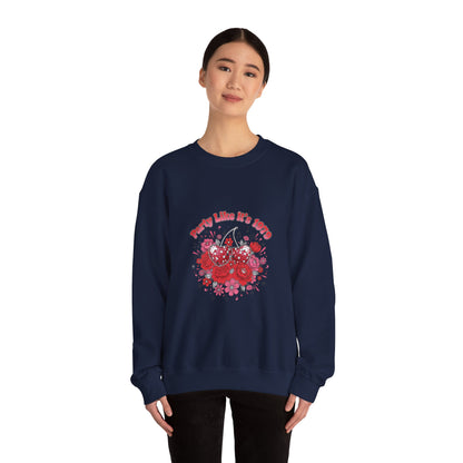 Disco Cherry Hearts Retro Romance Sweatshirt | sparkly hearts, glitter floral